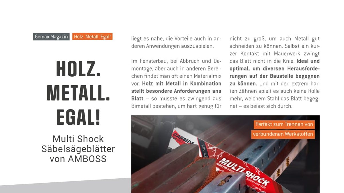 Holz. Metall. Egal! Multi Shock Säbelsägeblätter für den Materialmix