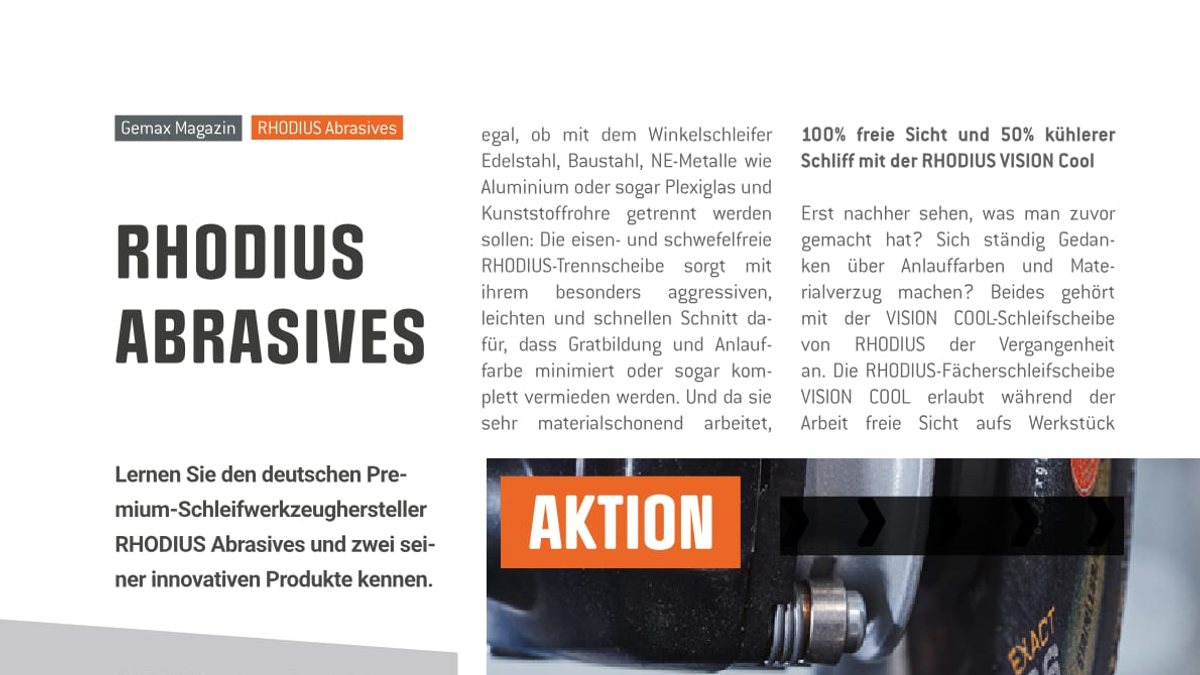 RHODIUS Abrasives: Die dünnste Freihand-Trennscheibe und kühleres Schleifen mit Durchblick